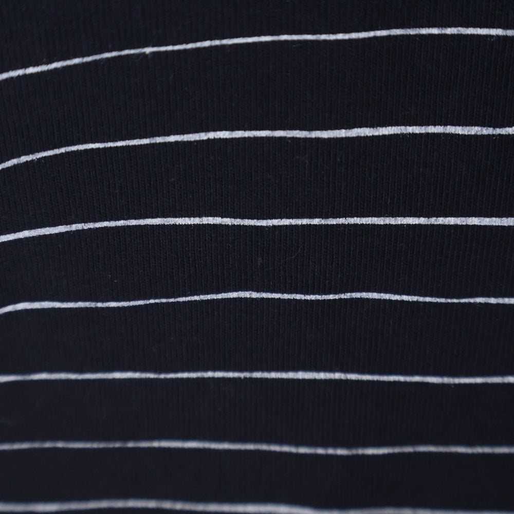 SEE SEE(シーシー) 刺繍ロゴ ストライプ柄 クルーネック 半袖Tシャツ カットソー ネイビー