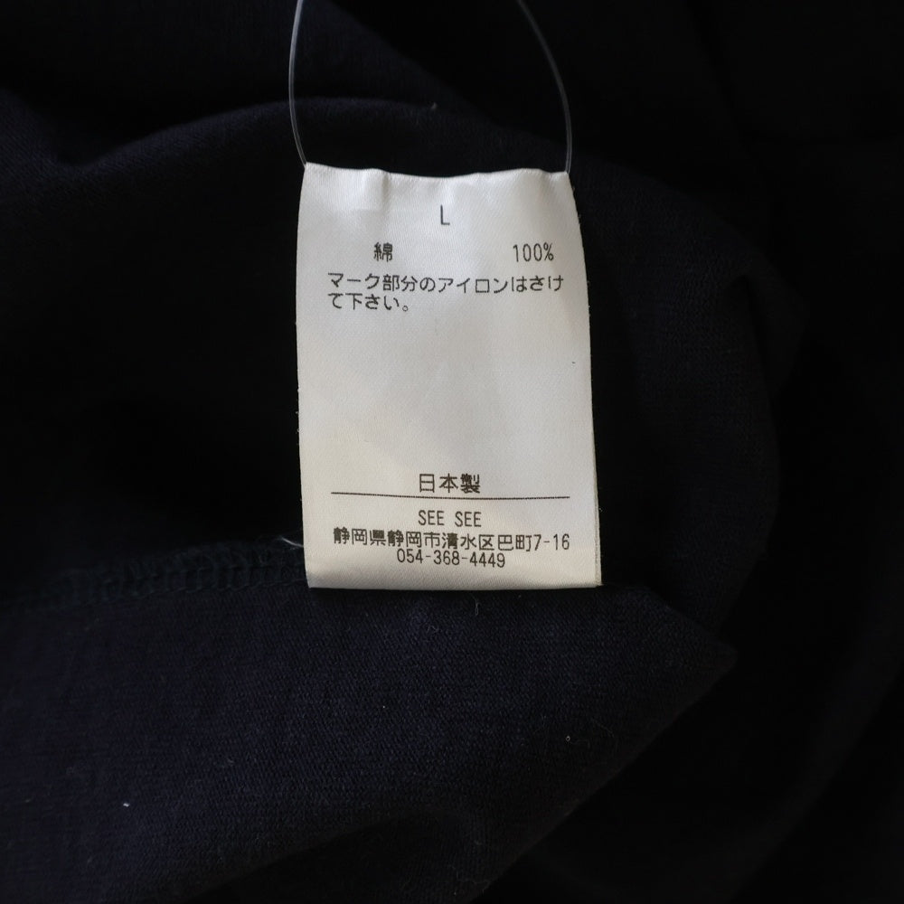 SEE SEE(シーシー) 刺繍ロゴ ストライプ柄 クルーネック 半袖Tシャツ