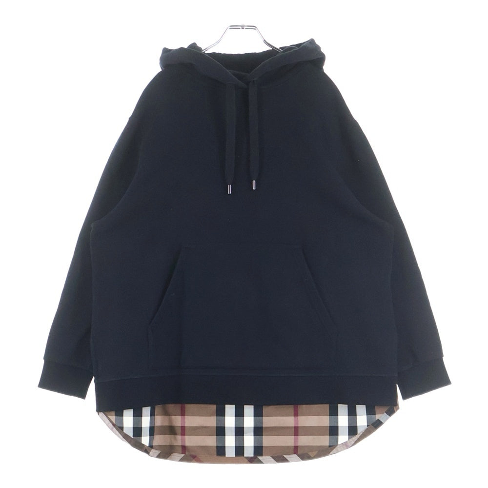 BURBERRY LONDON(バーバリーロンドン) ノバチェック柄切り替え スウェット プルオーバーパーカー ブラック/ブラウン 8044990