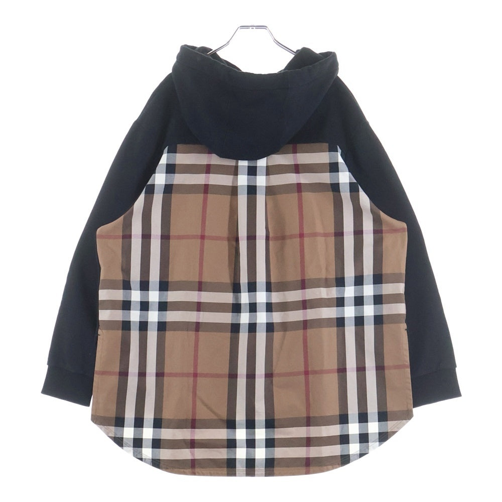 BURBERRY LONDON(バーバリーロンドン) ノバチェック柄切り替え スウェット プルオーバーパーカー ブラック/ブラウン 8044990