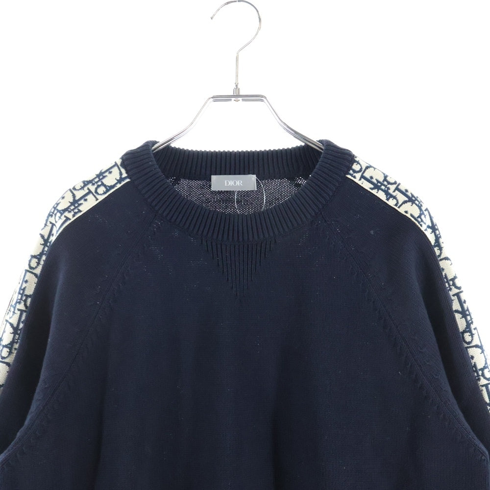 DIOR(ディオール) OBLIQUE オブリーク サイド総柄 クルーネック長袖ニット ネイビー 113M638AT187
