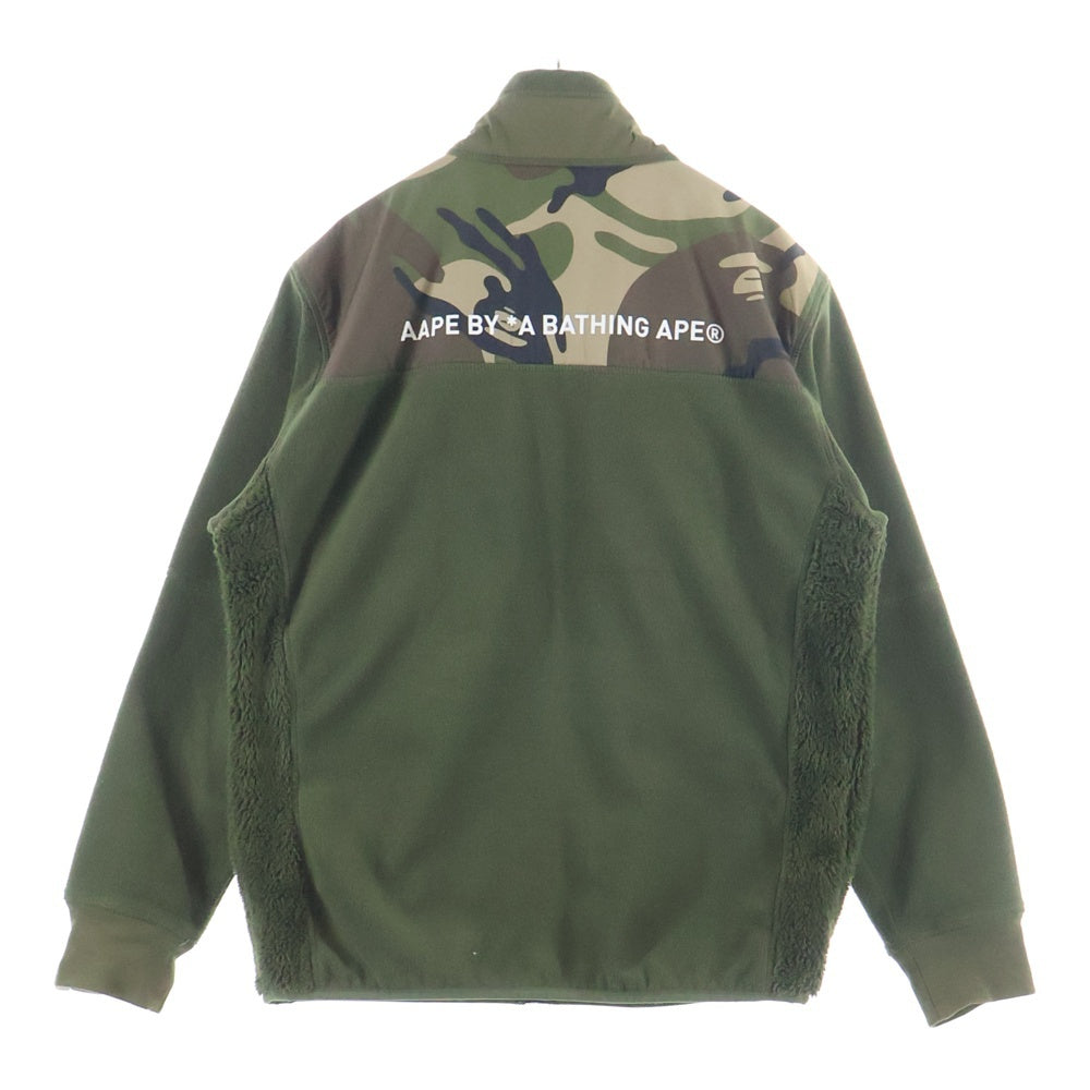A BATHING APE(アベイシングエイプ) AAPE LOGO FLEECE JACKET ラバーロゴ カモ柄切り替え フリースジャケット カーキ AAPSWM3740XXF
