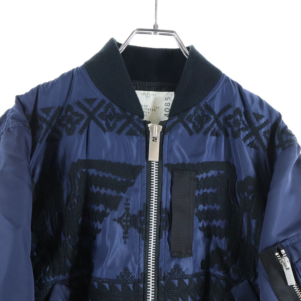 Sacai(サカイ) 18SS 刺繍総柄 ジップアップ ジャケット ブラック/ネイビー レディース18-04085
