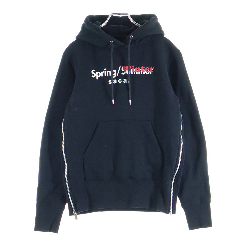 Sacai(サカイ) 19SS ロゴプリント サイドジップ プルオーバーパーカー ブラック 19-04289 レディース