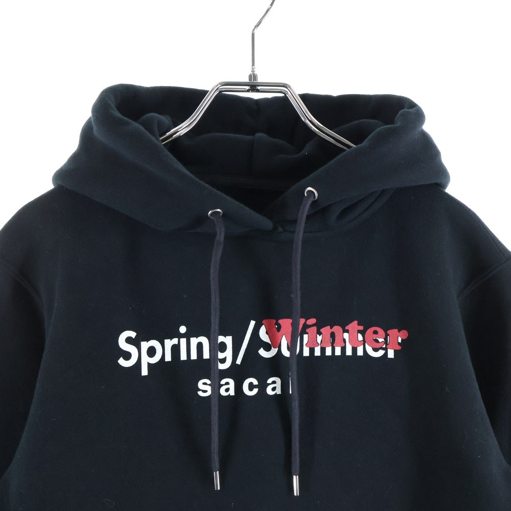 Sacai(サカイ) 19SS ロゴプリント サイドジップ プルオーバーパーカー ブラック 19-04289 レディース