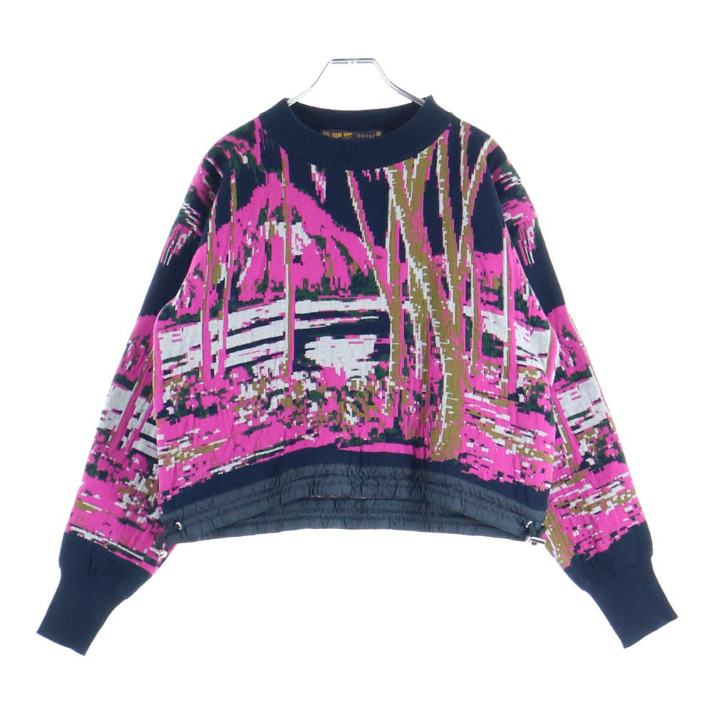 Sacai(サカイ) 20AW ×SUN SURF アロハ柄 クロップドニットセーター ネイビー/ピンク レディース 20-04838