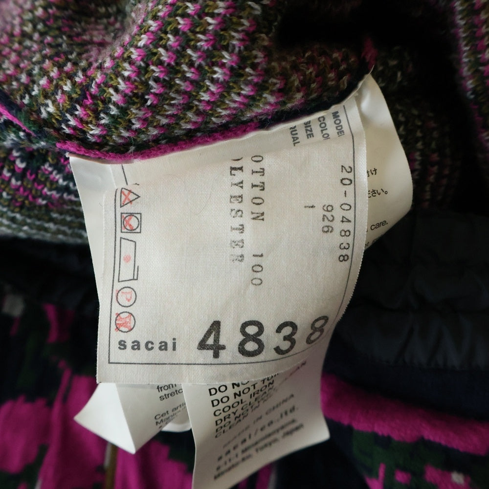 Sacai(サカイ) 20AW ×SUN SURF アロハ柄 クロップドニットセーター ネイビー/ピンク レディース 20-04838