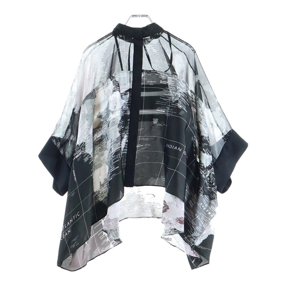 Sacai(サカイ) 20SS ワールドマップ プリント リボン タイ シアー 半袖シャツ ブラック レディース 20-04987