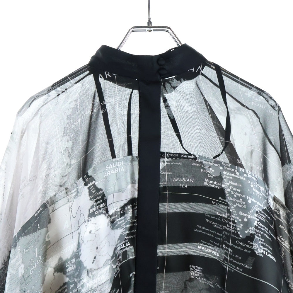 Sacai(サカイ) 20SS ワールドマップ プリント リボン タイ シアー 半袖シャツ ブラック レディース 20-04987