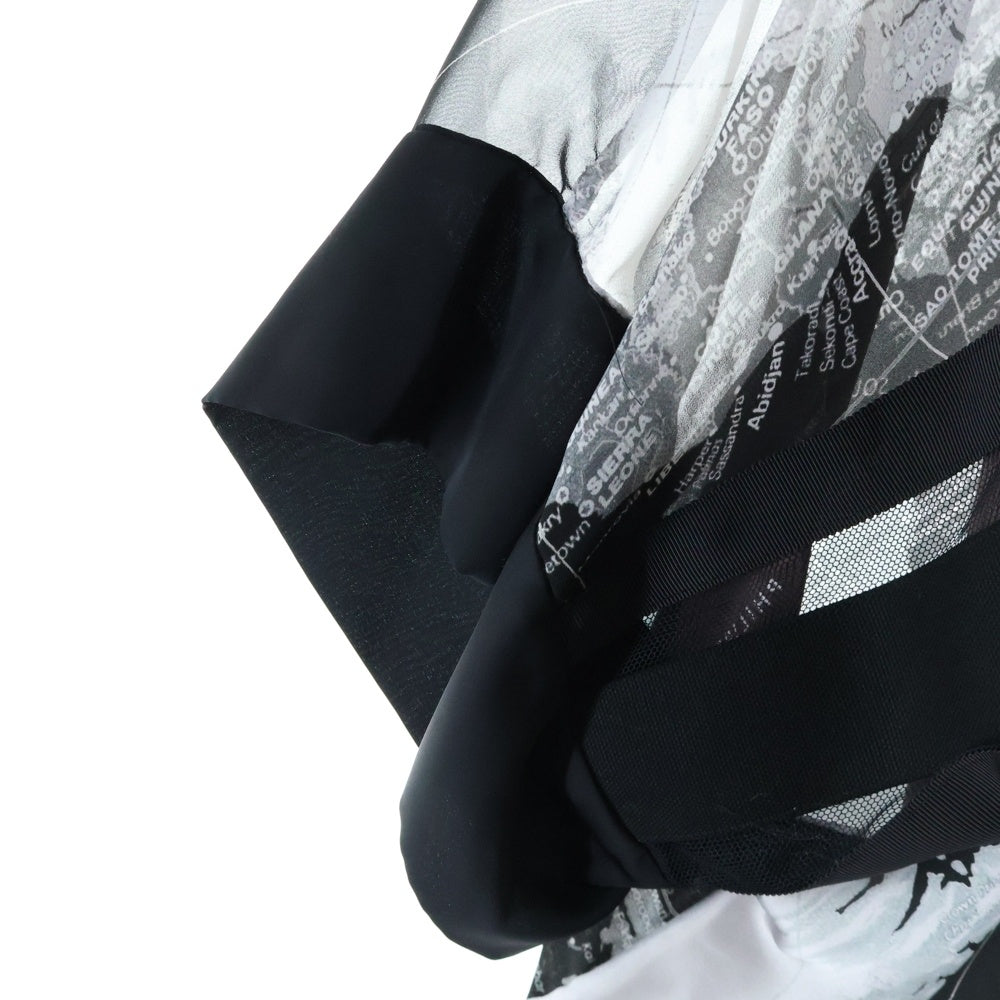 Sacai(サカイ) 20SS ワールドマップ プリント リボン タイ シアー 半袖シャツ ブラック レディース 20-04987