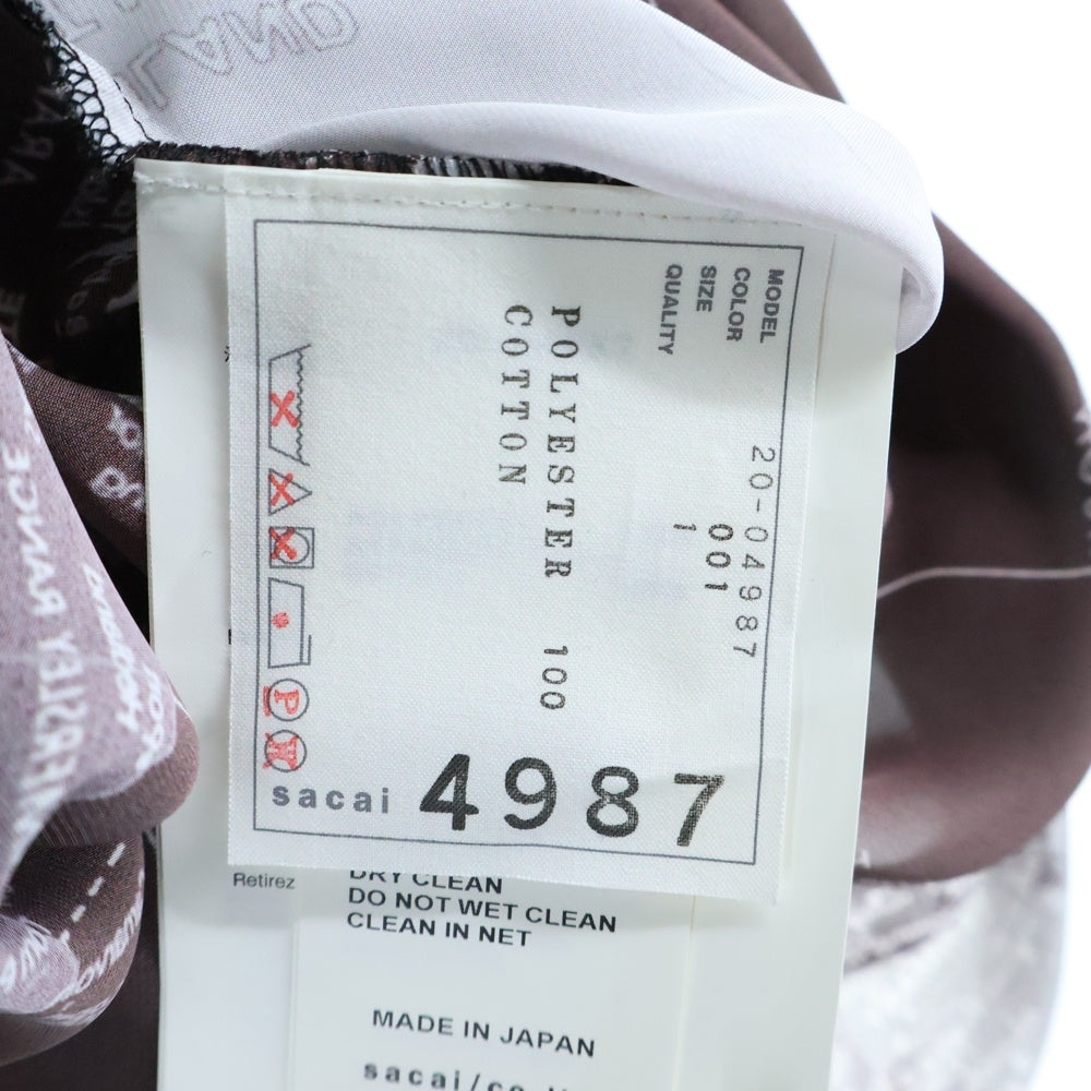 Sacai(サカイ) 20SS ワールドマップ プリント リボン タイ シアー 半袖シャツ ブラック レディース 20-04987
