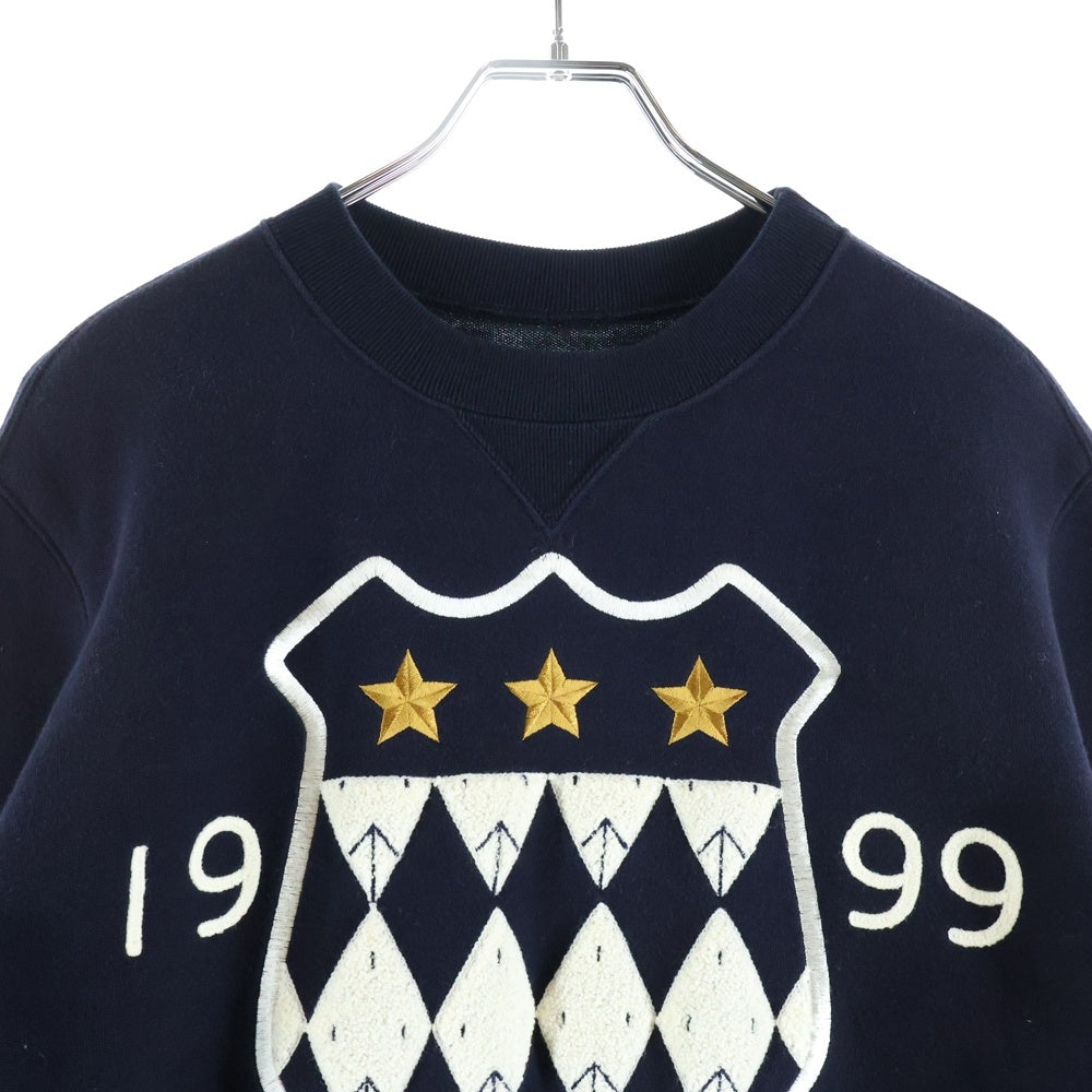 Sacai(サカイ) 18AW エンブレム ロゴ サイドジップ クルーネック 長袖スウェットトレーナー カットソー ネイビー レディース 18-04187