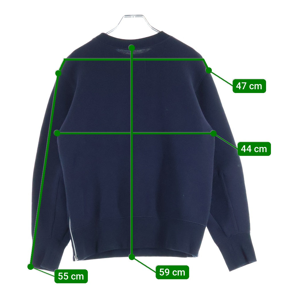 Sacai(サカイ) 18AW エンブレム ロゴ サイドジップ クルーネック 長袖スウェットトレーナー カットソー ネイビー レディース 18-04187