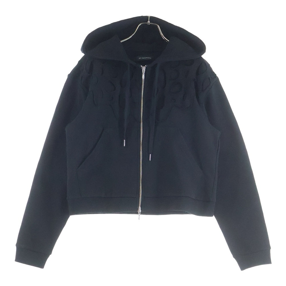 NO BRAND(ノーブランド) NOT CONVENTIONAL ノットコンベンショナル クラッシュ加工 フーデッド スウェットジップアップパーカー ブラック N26-015-BLK-03