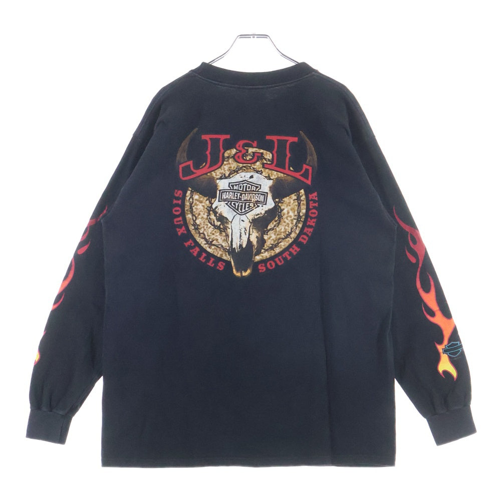 HARLEY DAVIDSON(ハーレーダビッドソン) 90S VINTAGE FLAMES L/S TEE 袖プリント フレイム ファイヤー長袖Tシャツ ブラック