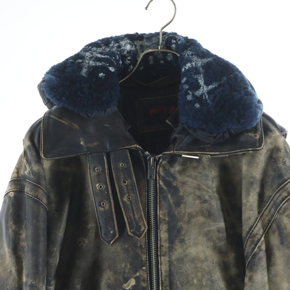 cvtvlist(カタリスト) 23AW B-3 ペイント加工 ジップアップ レザーライダースジャケット ブラウン