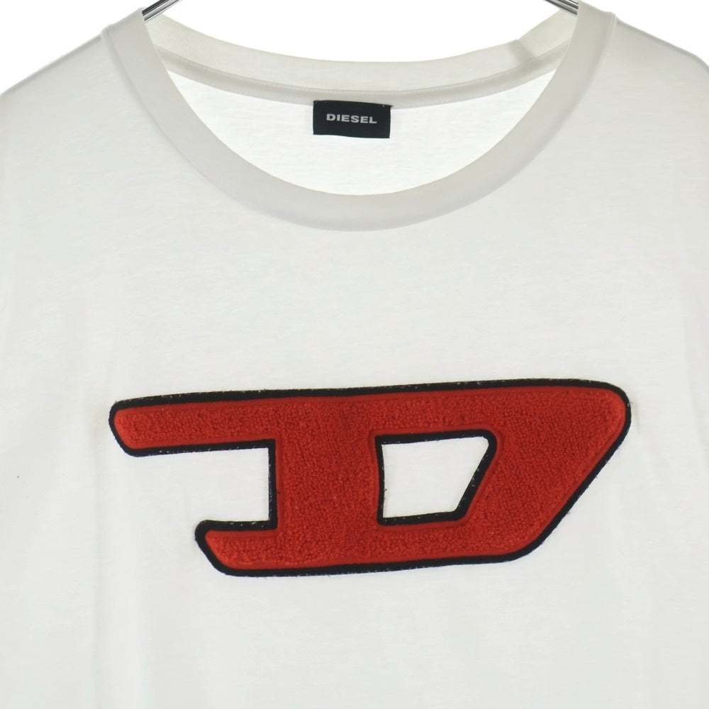 DIESEL(ディーゼル) パイル地 Dロゴ クルーネック 半袖Tシャツ カットソー ホワイト 00SY7A-T
