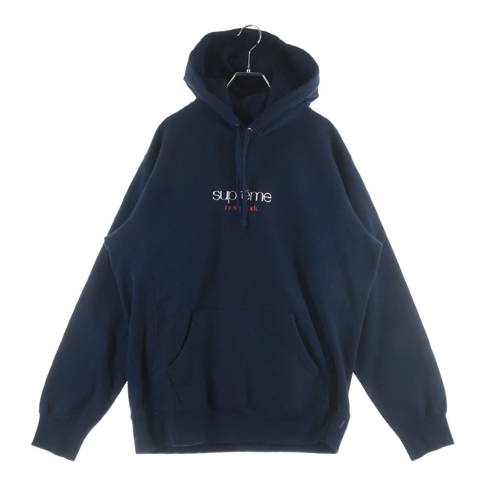 SUPREME(シュプリーム) 16AW Chrome Classic Logo Hooded Sweatshirt クローム クラシック ロゴ スウェットシャツ プルオーバーパーカー ネイビー