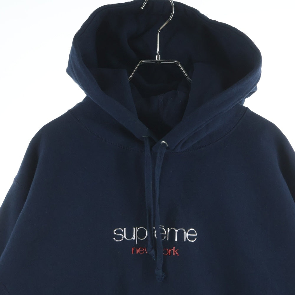 SUPREME(シュプリーム) 16AW Chrome Classic Logo Hooded Sweatshirt クローム クラシック ロゴ スウェットシャツ プルオーバーパーカー ネイビー
