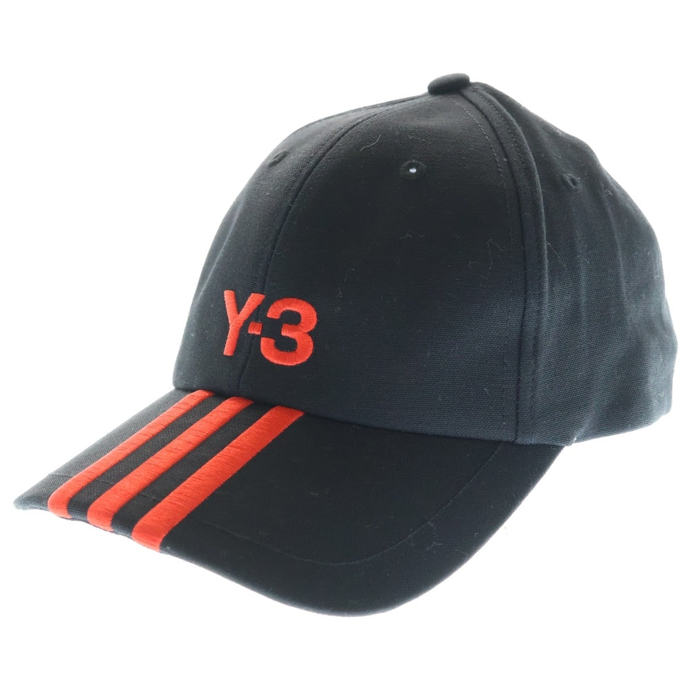 Y-3(ワイスリー) フロントロゴ スリーストライプ キャップ 帽子 ブラック/レッド GJ8284