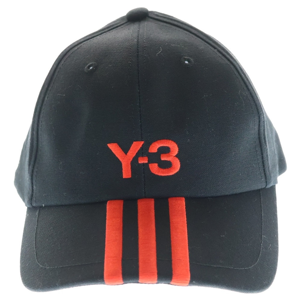 Y-3(ワイスリー) フロントロゴ スリーストライプ キャップ 帽子 ブラック/レッド GJ8284