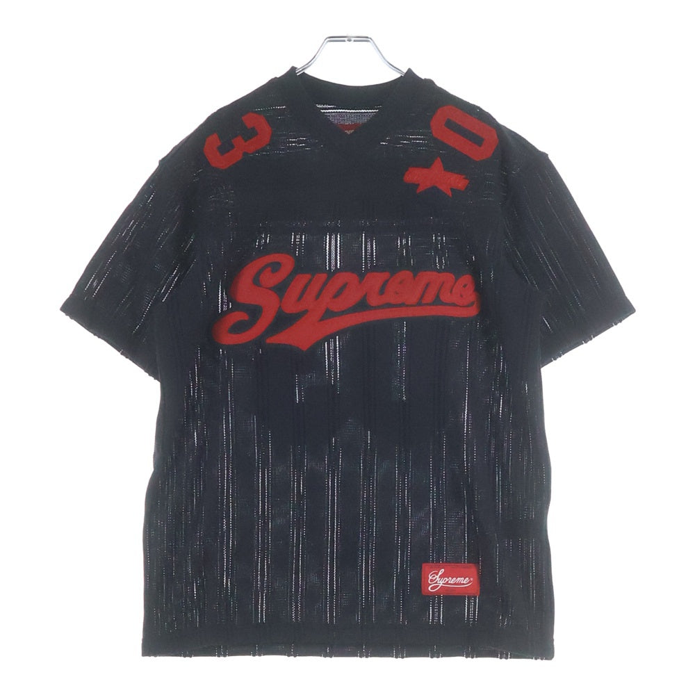 SUPREME(シュプリーム) 21SS Mesh Stripe Football Jersey メッシュ ストライプ フットボール ジャジー Vネック 半袖Tシャツ カットソー ブラック