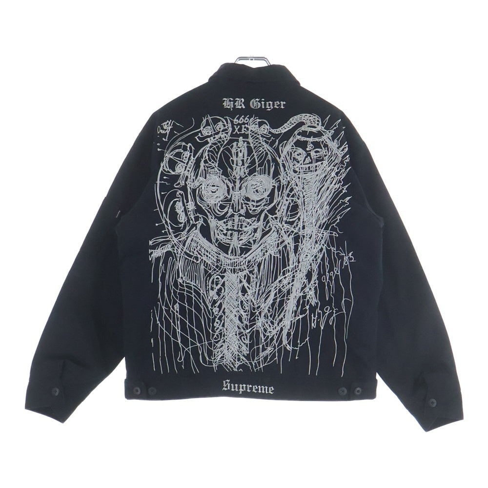 SUPREME(シュプリーム) 23AW H.R.Giger Embroidered WorkJacket ギーガーエンブロイダリー バック刺繍 ジップアップ ワークジャケット ブラック