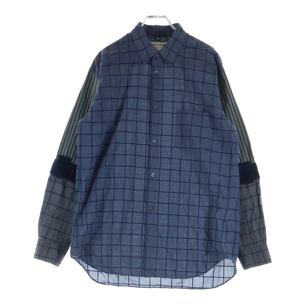 COMME des GARCONS SHIRT(コムデギャルソンシャツ) 解体再構築 袖切り替え 長袖シャツ ネイビー W24035