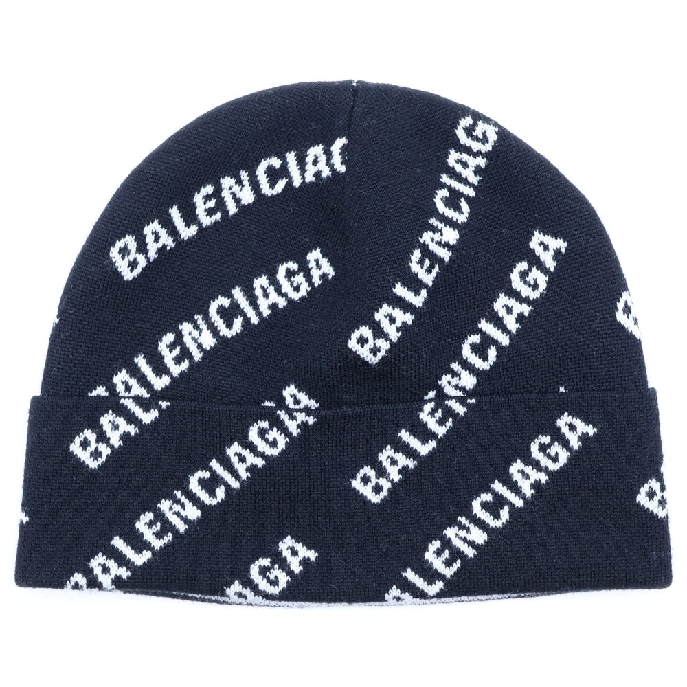 BALENCIAGA(バレンシアガ) 22AW 総柄ロゴ ウールニット帽 ブラック 719580 T1660