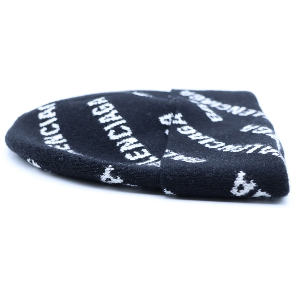 BALENCIAGA(バレンシアガ) 22AW 総柄ロゴ ウールニット帽 ブラック 719580 T1660