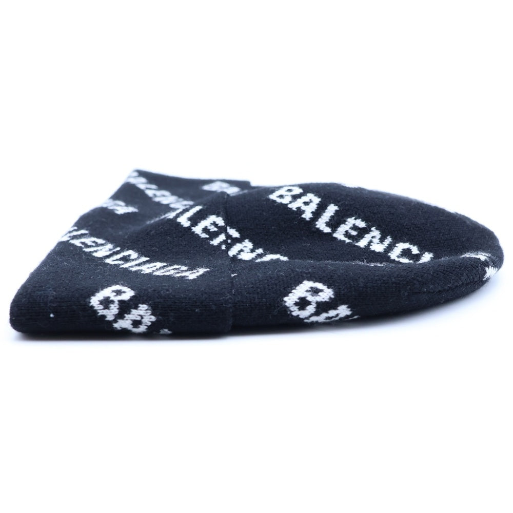 BALENCIAGA(バレンシアガ) 22AW 総柄ロゴ ウールニット帽 ブラック 719580 T1660