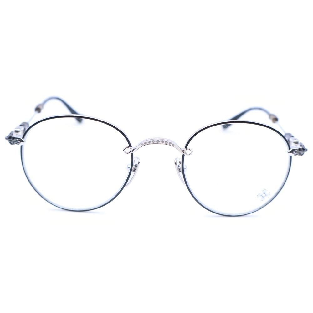 CHROME HEARTS(クロムハーツ) BUBBA-A クロステンプル メタルフレーム ラウンド眼鏡 アイウェア シルバー/ブラック