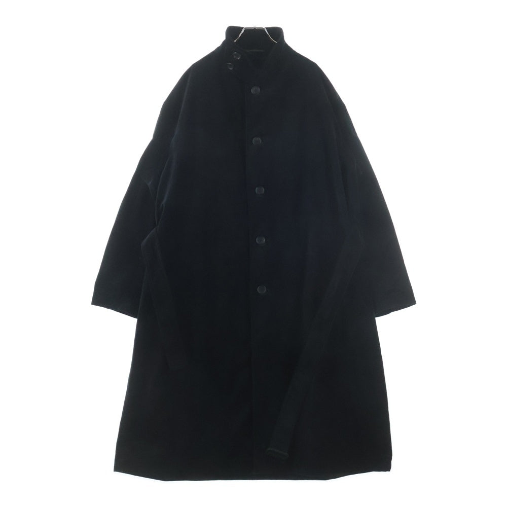 Yohji Yamamoto POUR HOMME(ヨウジヤマモト プールオム) 25AW スタンドカラー コットン別珍 ベルト付き シングルコート ブラック HM-C16-048