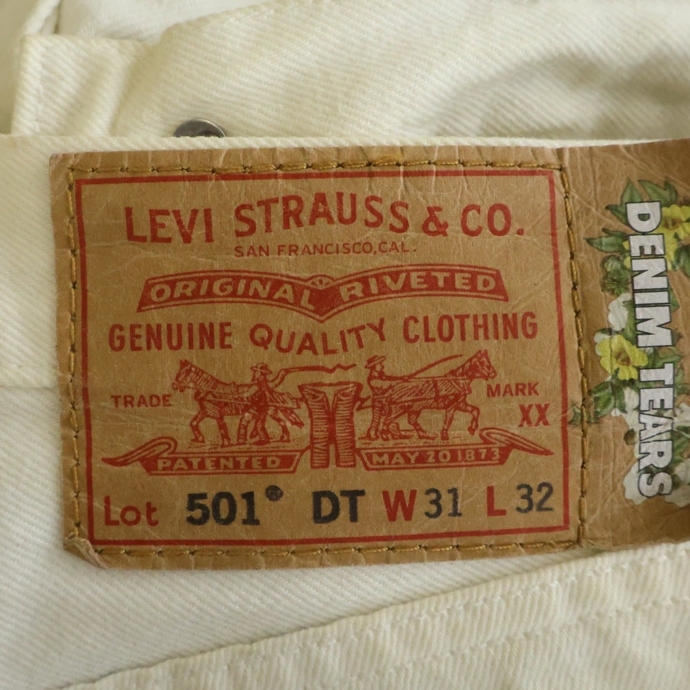DENIM TEARS(デニムティアーズ) ×LEVIS 501DT フラワープリント ボタンフライ ストレートデニムパンツ ホワイト PC9-A1592-0004