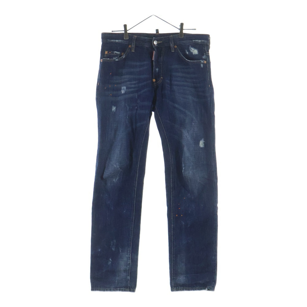 DSQUARED2(ディースクエアード) ダメージ加工 ボタンフライストレートデニムパンツ インディゴ S71LA0692