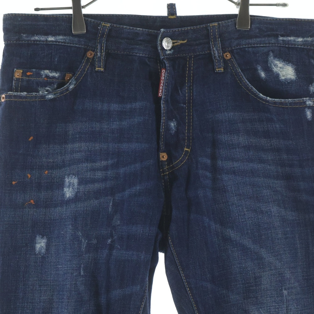 DSQUARED2(ディースクエアード) ダメージ加工 ボタンフライストレートデニムパンツ インディゴ S71LA0692