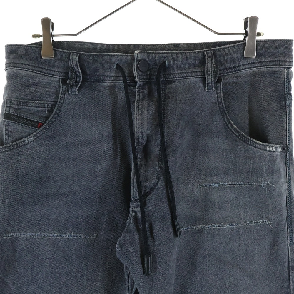 DIESEL(ディーゼル) KROOLEY CB-NE レザーパッチ ジョグデニム スウェットパンツ ブラック