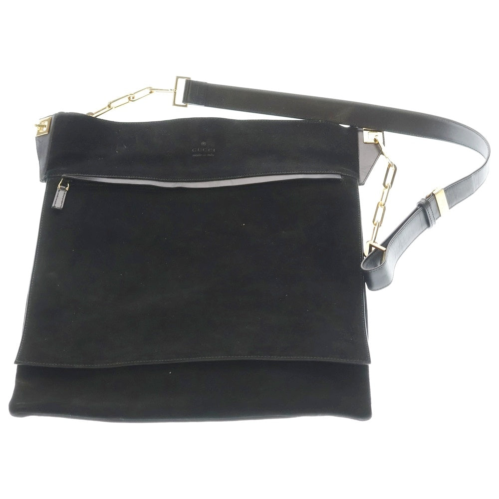 GUCCI(グッチ) フロンドブランドロゴ スエードショルダーバッグ ブラック 001274 レディース