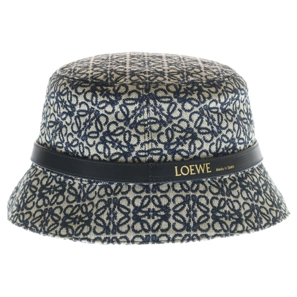 LOEWE(ロエベ) 総柄アナグラムロゴ ヘリンボーン レザーベルト付き バケットハット グレー レディース K820HB1X07