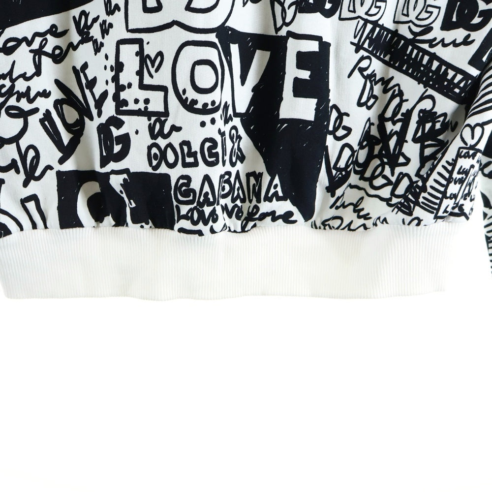 DOLCE & GABBANA(ドルチェアンドガッバーナ) FLOCKED GRAFFITIPRINT Hoodie 総柄ロゴ グラフィティプリント スウェットプルオーバーパーカー ブラック/ホワイト JZG9YV5T G7L8KB