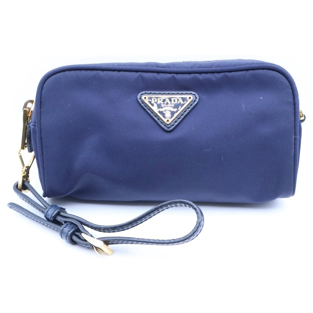 PRADA(プラダ) トライアングルロゴプレート ナイロンポーチ ネイビー レディース
