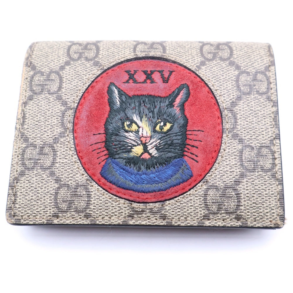 GUCCI(グッチ) GGスプリーム ミスティックキャット コンパクトウォレット 二つ折り財布 ベージュ 499380 レディース