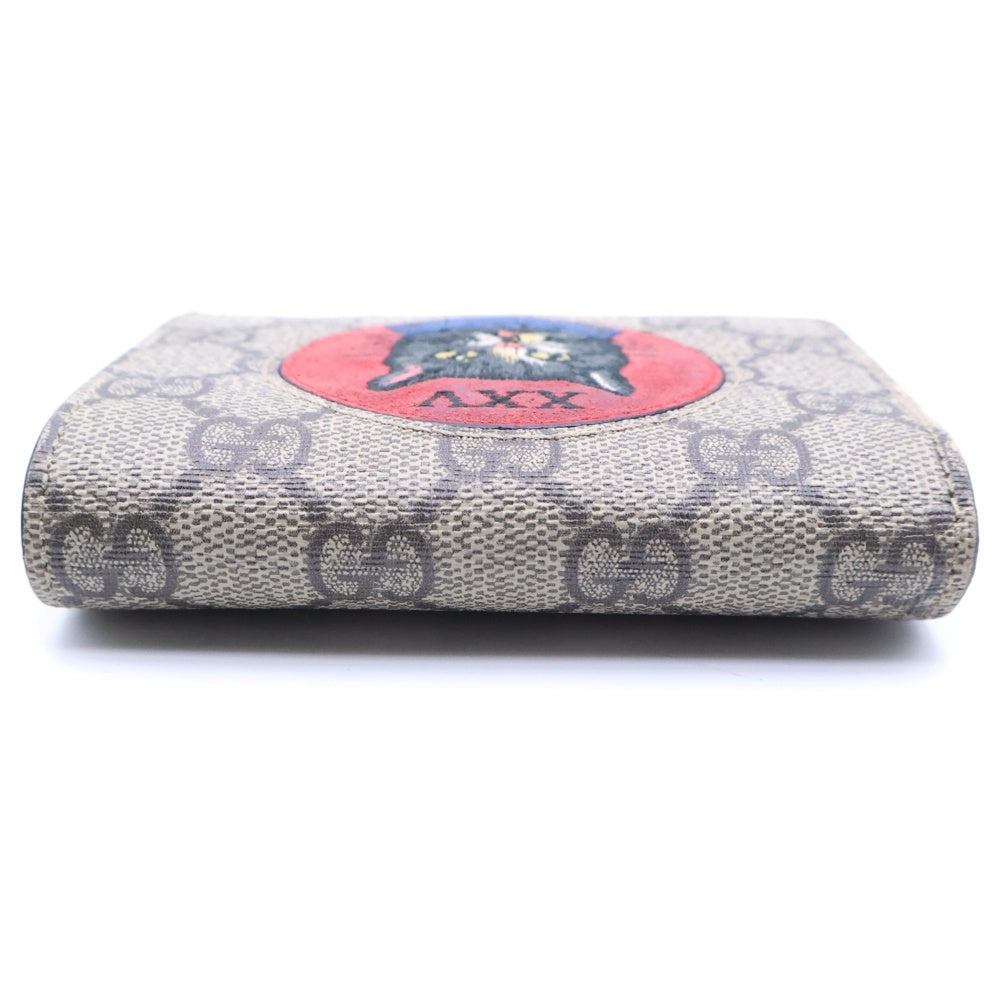 GUCCI(グッチ) GGスプリーム ミスティックキャット コンパクトウォレット 二つ折り財布 ベージュ 499380 レディース