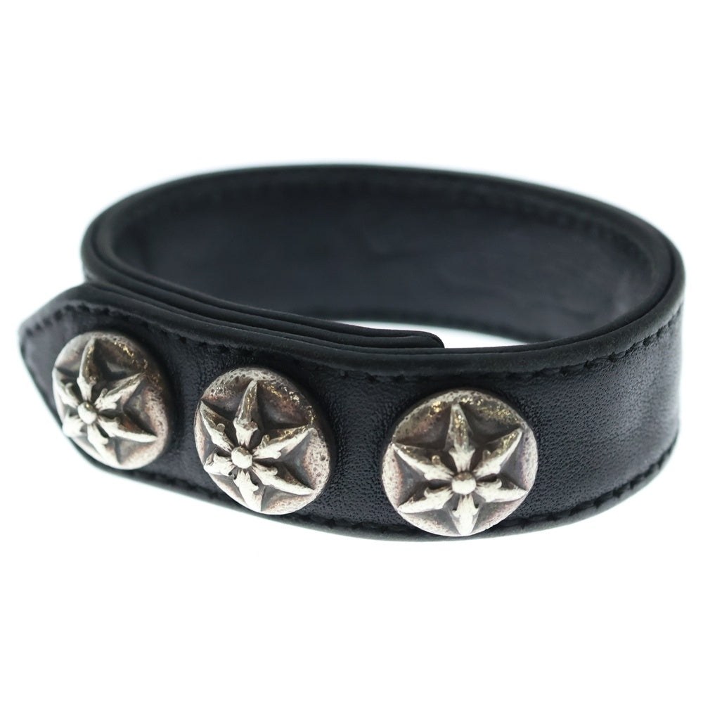 CHROME HEARTS(クロムハーツ) 3BTN 2SNP スターボール 3ボタン2スナップ レザーブレスレット ブラック/シルバー