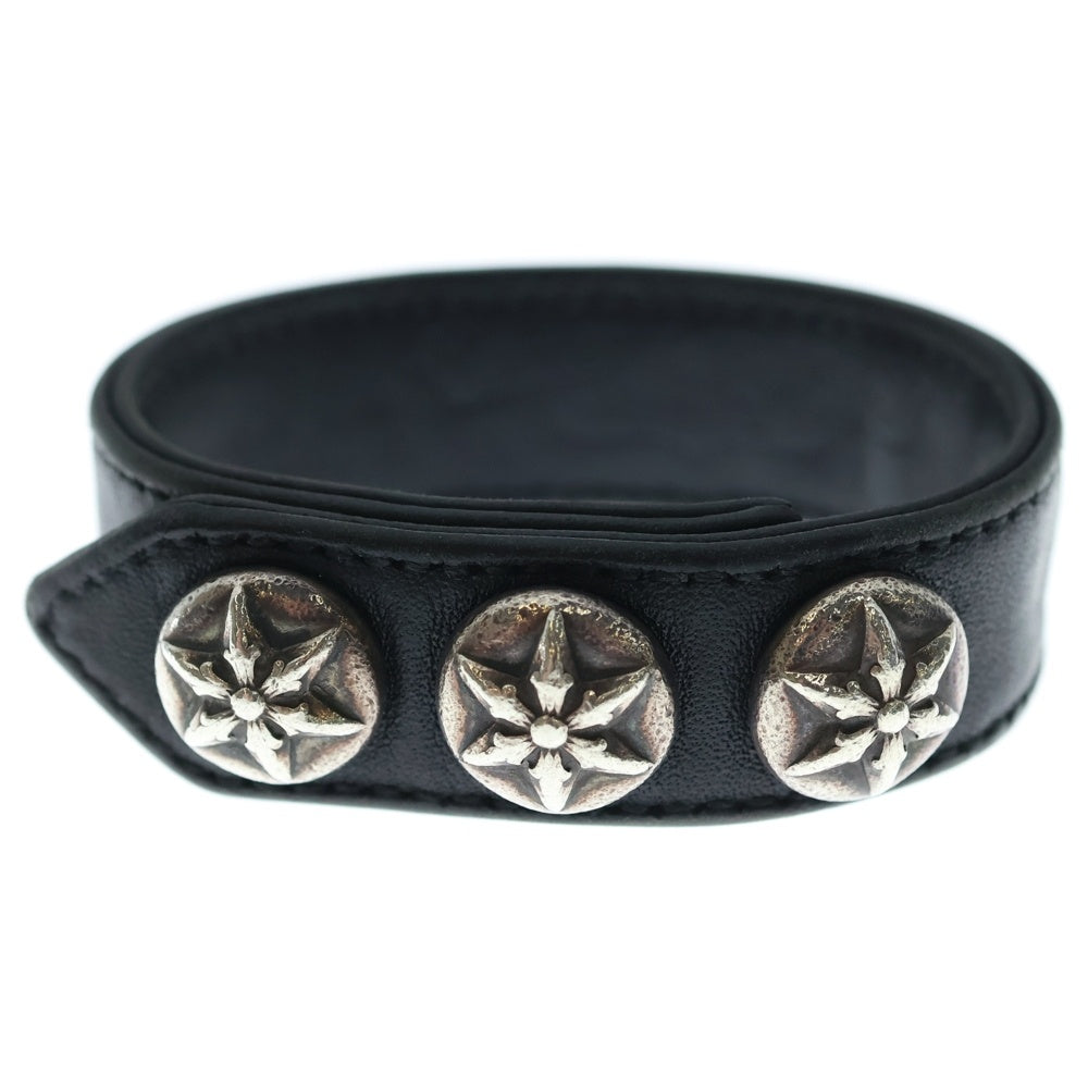 CHROME HEARTS(クロムハーツ) 3BTN 2SNP スターボール 3ボタン2スナップ レザーブレスレット ブラック/シルバー