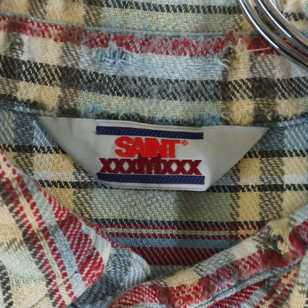 SAINT MICHAEL(セントマイケル) 25SS FLANNEL SHIRT CHECK チェック柄 ヴィンテージ加工 長袖フランネルシャツ ブルー SM-YS1-0000-C37