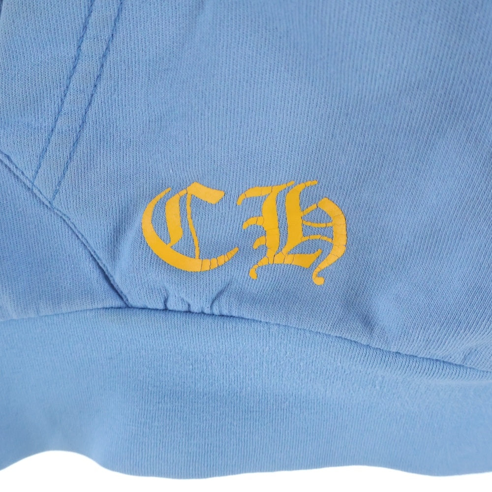 CHROME HEARTS(クロムハーツ) SWTSHRT PLVR 袖フローラルバックスクロールラベルプリント プルオーバーパーカー ブルー/イエロー