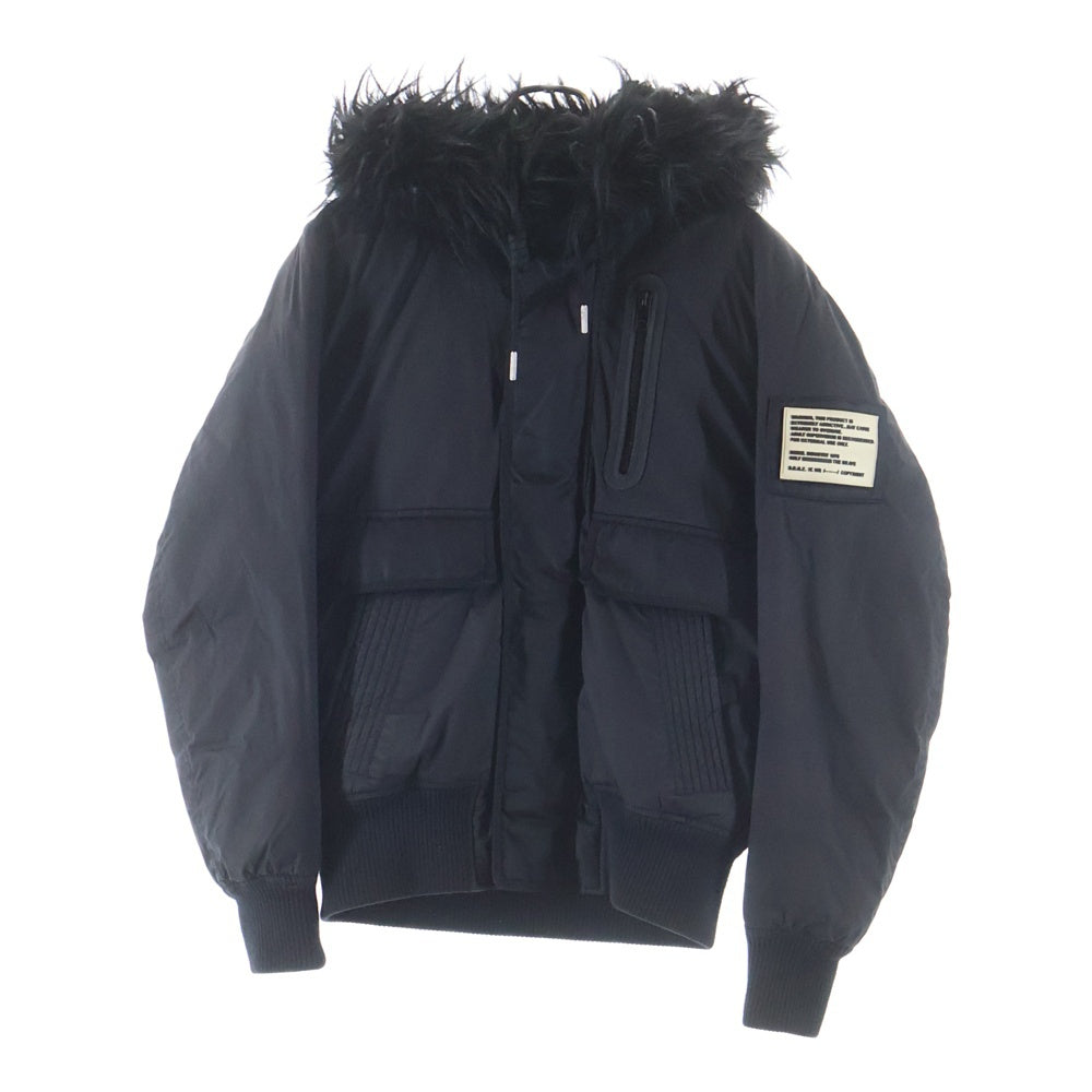 DIESEL(ディーゼル) 19AW W-BURKICK フェイクファー アームラバーパッチ 中綿ナイロンミリタリージャケット ブラック