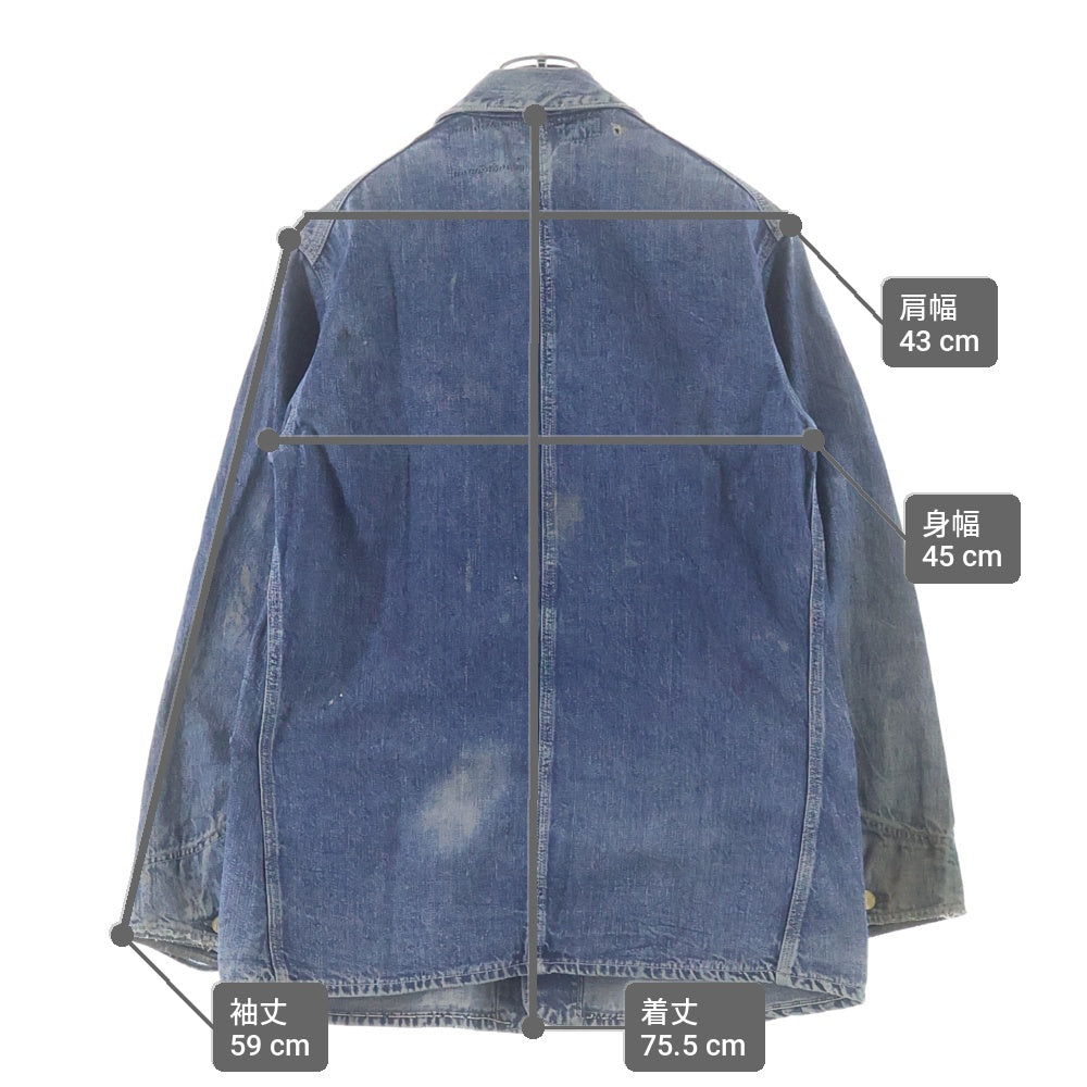 NO BRAND(ノーブランド) VINTAGE 40S HERCULES DENIM COVERALL フロントボタン カバーオールデニムジャケット インディゴ