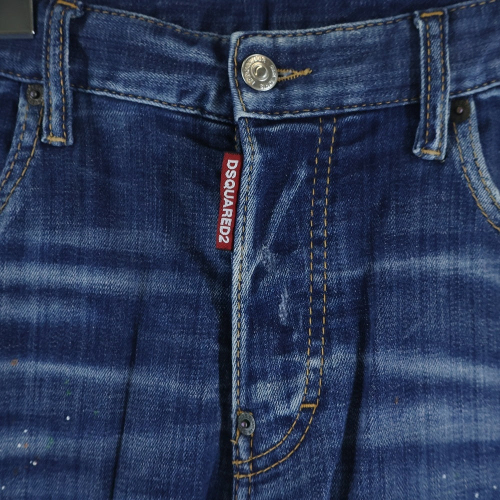 DSQUARED2(ディースクエアード) ペイント加工 ボタンフライ ストレートデニムパンツ インディゴ S74LB1274 S30342